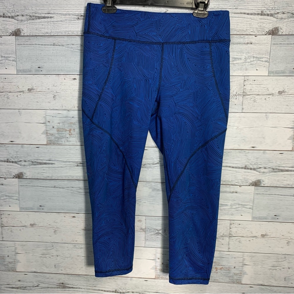 Patagonia Centered Crop Leggings Women's size Large Bayou Blue terraced Fields